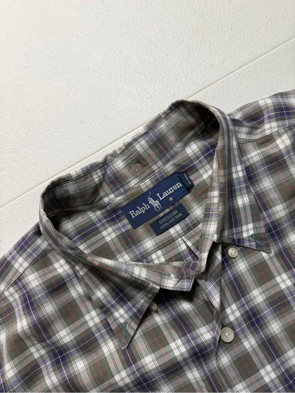 vtg ralph lauren greggor shirt men XL green blue plaid short sleeve button down